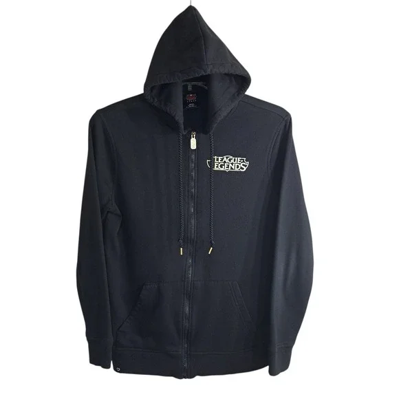 League Of Legends Riot Games Men's Zip Up Hoodie Size M Black With Gold Letters - Picture 1 of 8